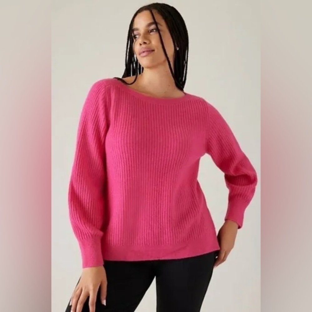 Athleta Vibrant Pink Crew Neck Sweater wool blend pullover ribbed